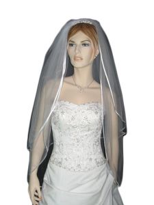 2 Tier Fingertip Veil (NEW $18.99) Wedding Bridal Satin (vsh107wt)