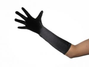 15" (38 cm) BLACK GLOVES STRETCH SATIN BRIDAL ELBOW LENGTH GLOVES (glsh101bk15)