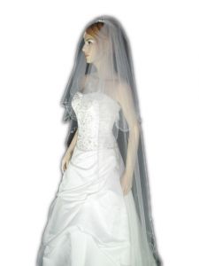 2 Tier Chapel VEIL (NEW $22.99) Wedding Bridal Tulle Layer Embroidery Pearl (vsh103wt)