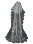 2 Tier Chapel VEIL (NEW $22.99) Wedding Bridal Tulle Layer Embroidery Pearl (vsh103wt)