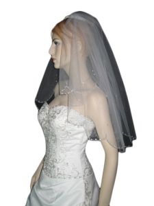 2 Tier Elbow Length Veil (NEW $15.99) Wedding Bridal Tulle Embroidery Floral (vsh104wt)