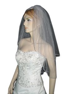 2 Tier Elbow Length Veil (NEW $19.99) Wedding Bridal Pearls Satin (vsh109wt)