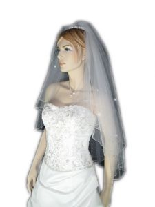 2 Tier Fingertip Swarovski Veil (NEW $39.99) Wedding Bridal Tulle Crystal Rhinestones (vsh110wt)