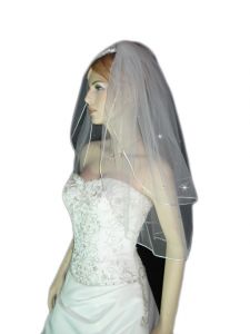 2 Tier Swarovski Elbow Length Veil (NEW $24.99) Wedding Bridal Crystal Rhinestones Rat-tail (vsh114wt)