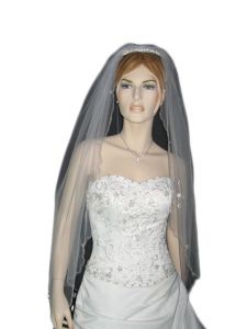 1 Tier Fingertip Veil (NEW $25.99) Wedding Bridal Beads Silver Scallop (vsh118wt)