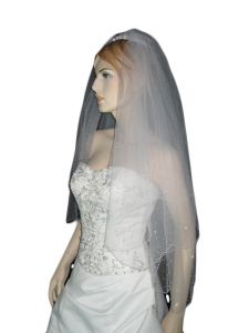 2 Tier Swarovski Fingertip Veil (NEW $24.99) Wedding Bridal Tulle Crystal Rhinestones Pearls (vsh119wt)