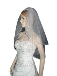 2 Tier Elbow Length Veil (NEW $18.99) Wedding Bridal Rat-tail Satin (vsh120wt)