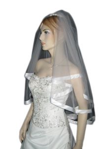 2 Tier Satin Veil (NEW $29.99) Wedding Bridal Elbow Length Tulle (vsh122wt)