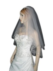 2 Tier Fingertip Veil (NEW $29.99) Wedding Bridal Tulle Embroidery Flower Pearls Sequins (vsh123wt)