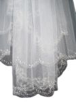 2 Tier Fingertip Veil (NEW $29.99) Wedding Bridal Tulle Embroidery Flower Pearls Sequins (vsh123wt)