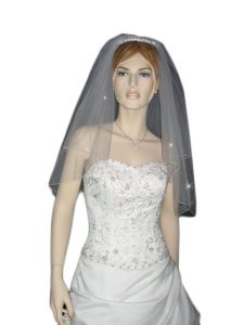 2 Tier Swarovski Fingertip Veil (NEW $25.99) Wedding Bridal Tulle Crystal Rhinestones Pencil Edge (vsh124wt)